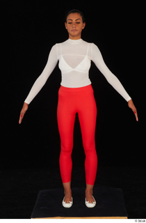 Adelle Sabelle casual dressed red leggings standing white flat ballerinas…